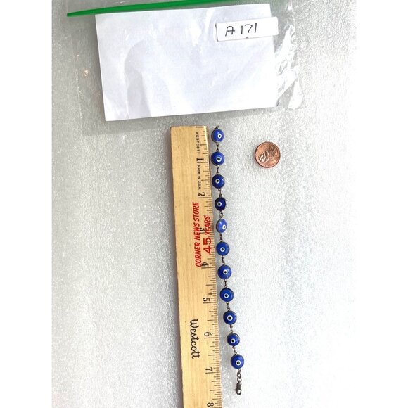 Evil Eye Protection Bracelet With Blue Glass Beads & Metal Links A171 - Picture 4 of 4